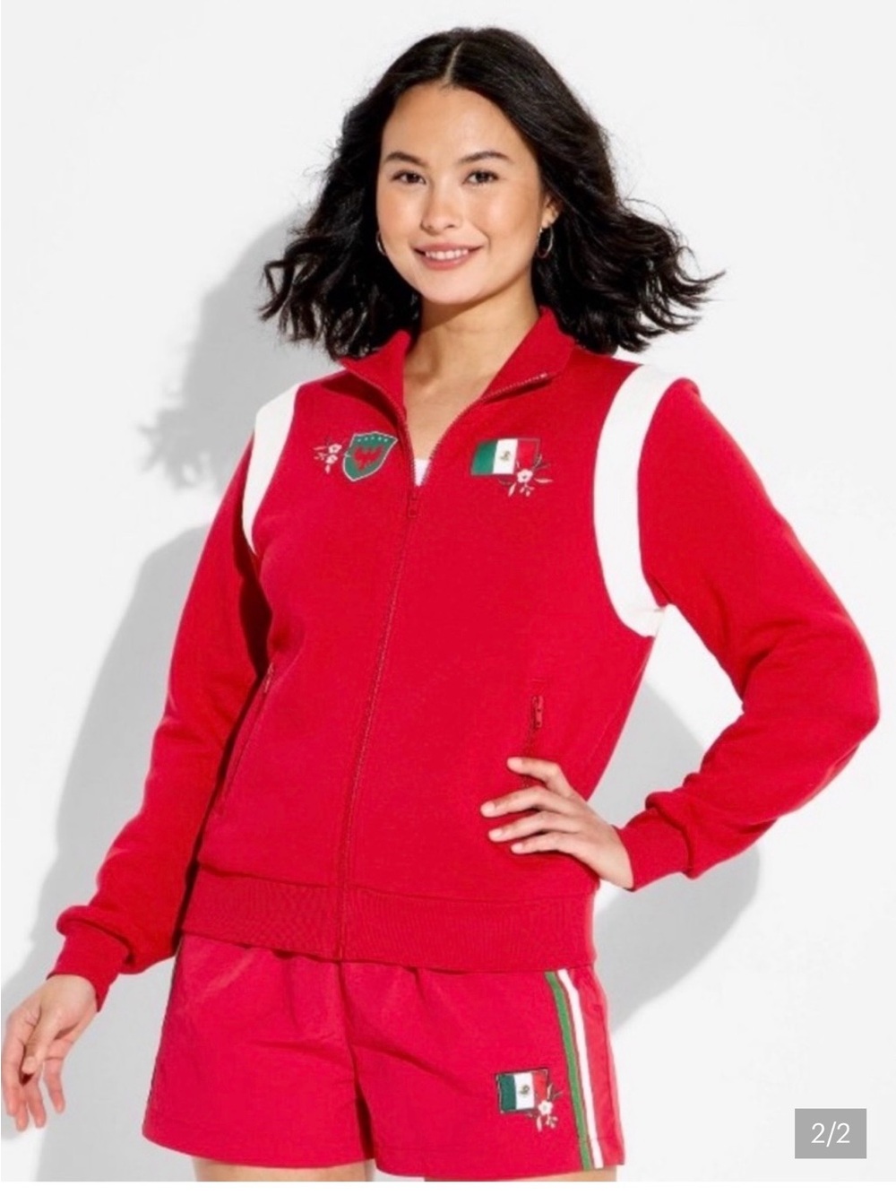Zoe + Liv Red Fleece Zip Jacket And matching shorts